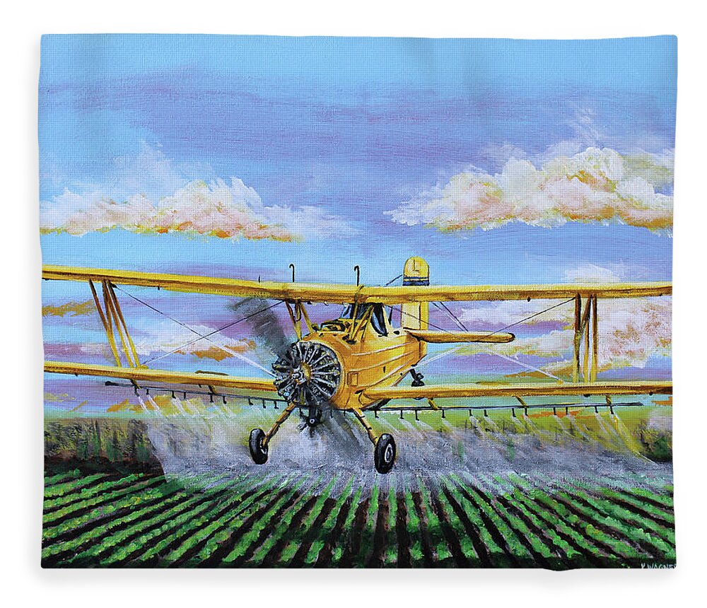 Ag Cat Fleece Blanket featuring the painting Grumman Ag Cat by Karl Wagner