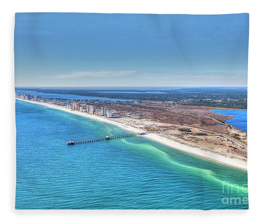  Fleece Blanket featuring the photograph GSP Pier and Beach by Gulf Coast Aerials -
