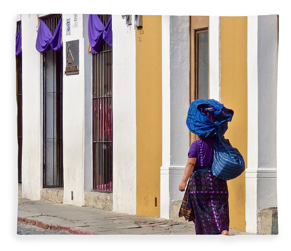 Fine Art Fleece Blanket featuring the photograph Guatemalan Woman Carrying Goods by Amelia Racca