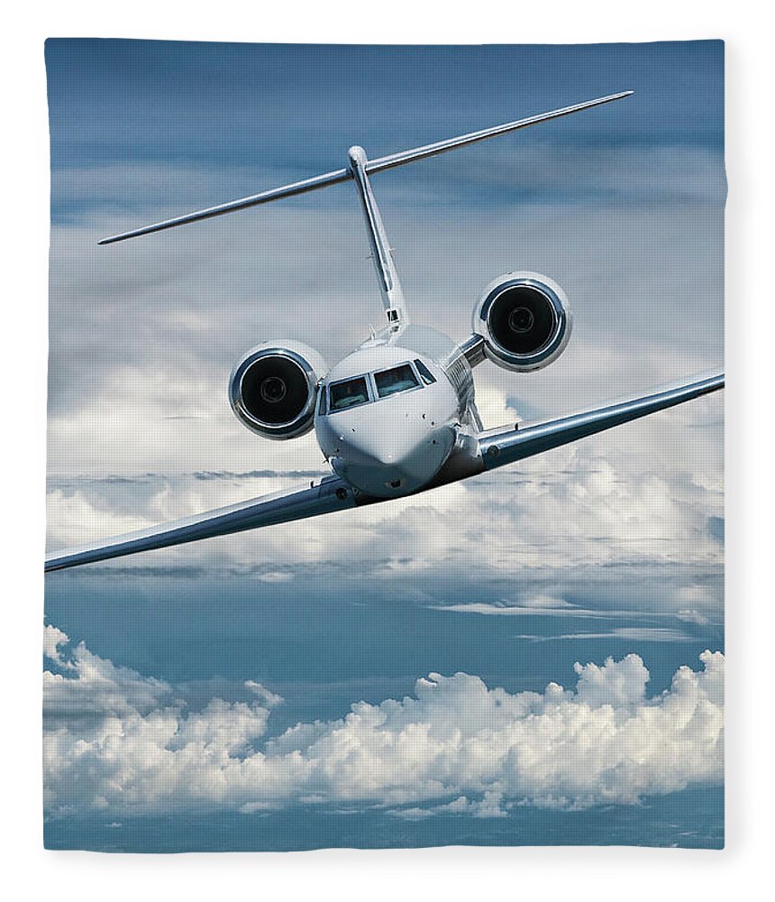 Gulfstream V Business Jet Fleece Blanket featuring the mixed media Gulfstream V Business Jet by Erik Simonsen