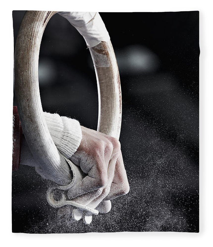People Fleece Blanket featuring the photograph Gymnast On Gym Rings by Oliver Rossi