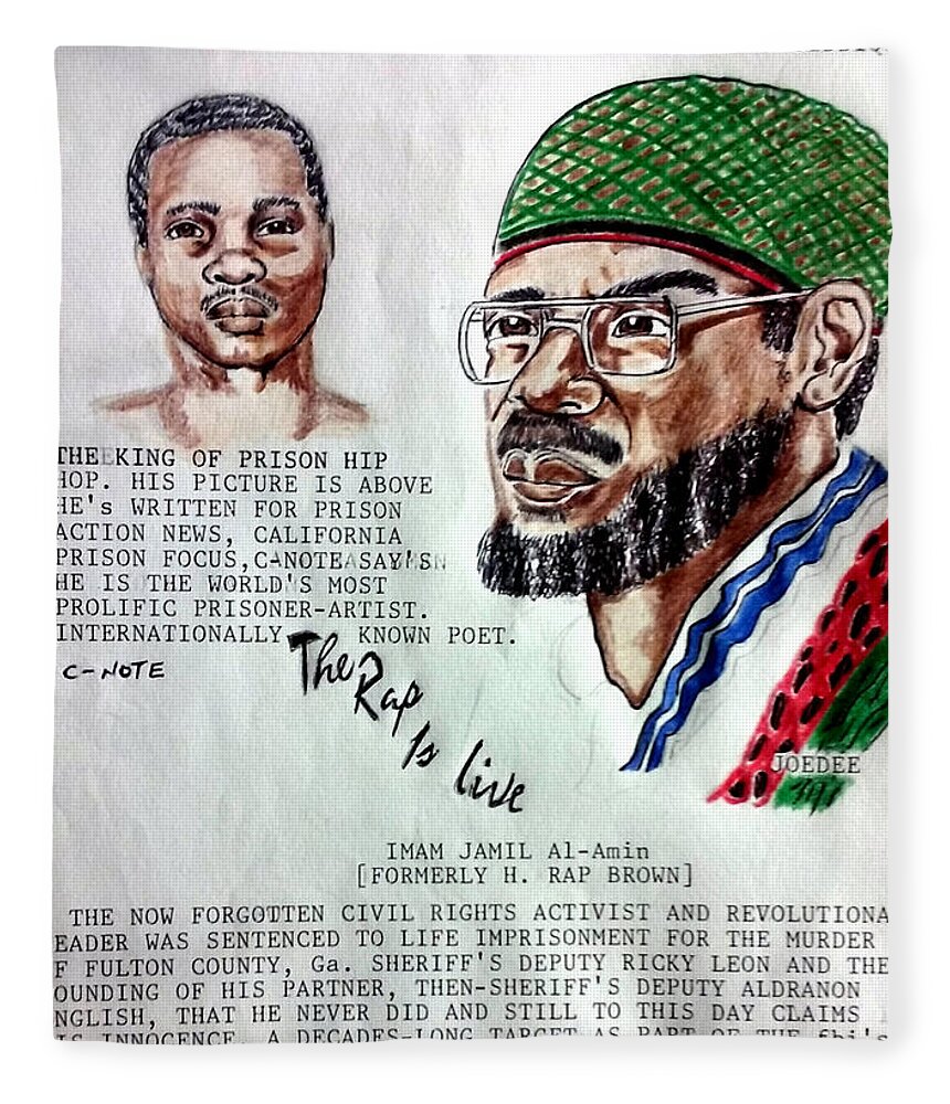 Black Art Fleece Blanket featuring the drawing H. Rap Brown featuring C-Note by Joedee