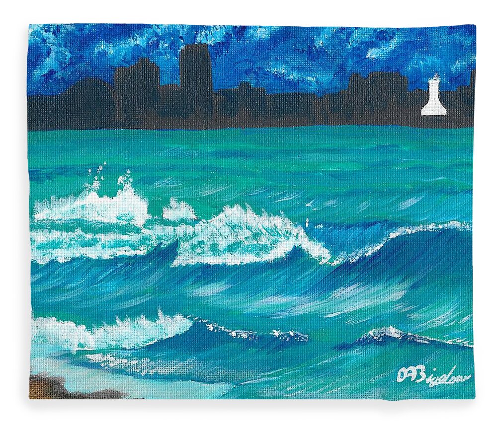 Wave Fleece Blanket featuring the painting Hamilton Beach by David Bigelow