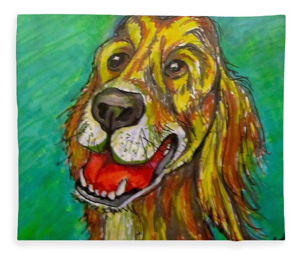 Dog Fleece Blanket featuring the drawing Happy by Barbara O'Toole