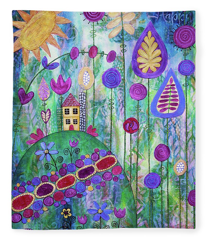 Whimsical Fleece Blanket featuring the painting Happy Place by Winona's Sunshyne