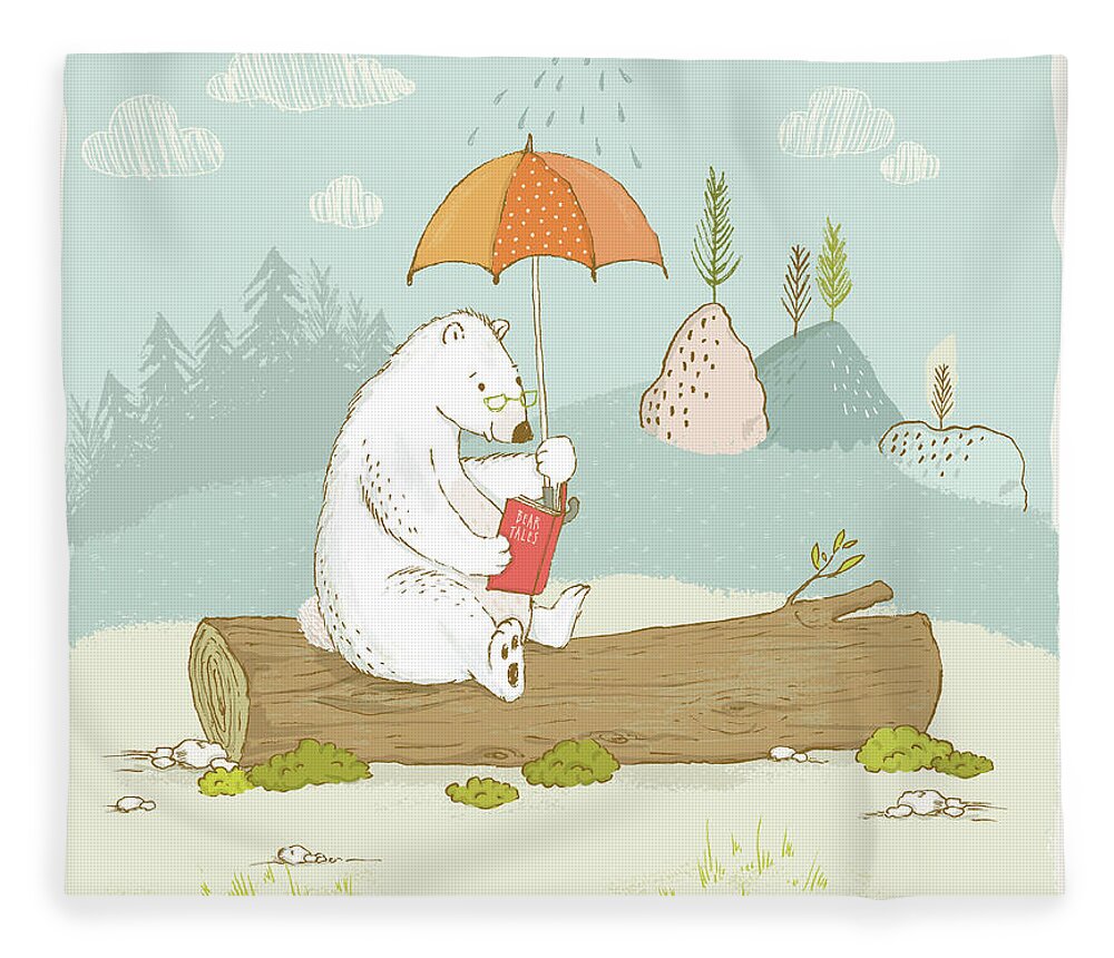 Bear Fleece Blanket featuring the photograph Happy reading bear with quote time to read by Matthias Hauser