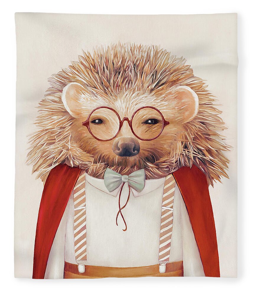 Hedgehog Fleece Blanket featuring the painting Harry Hedgehog by Animal Crew