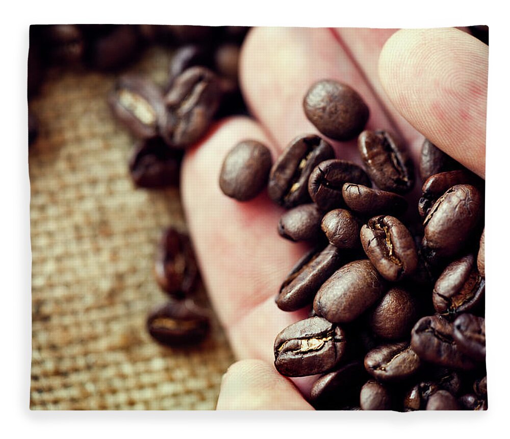Trading Fleece Blanket featuring the photograph Harvesting Hand Holding Coffee Over by Ryanjlane