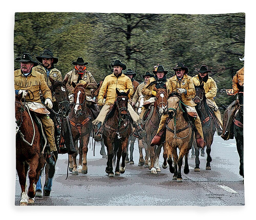 Pony Express Re-enactment Fleece Blanket featuring the photograph Hashknife Riders by Matalyn Gardner