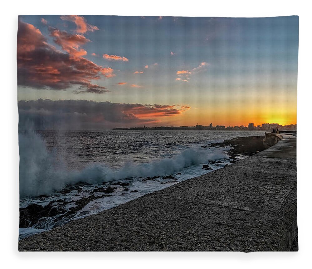 Havana Cuba Fleece Blanket featuring the photograph Havana Sunrise by Tom Singleton
