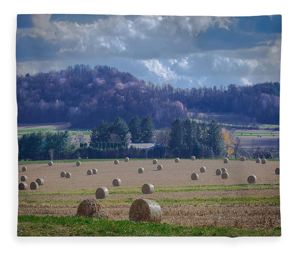 Hay Bales Fleece Blanket featuring the photograph Hay Bale Harvest by Phil S Addis