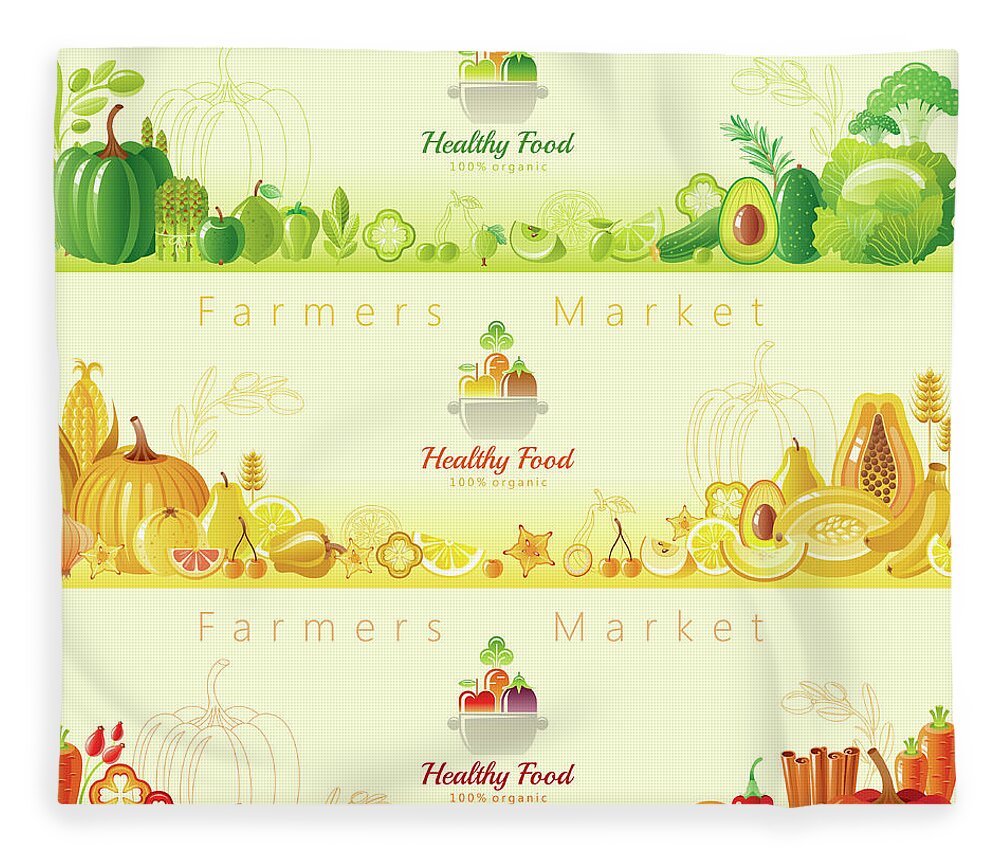 Nut Fleece Blanket featuring the digital art Healthy Organic Food Banners by O-che