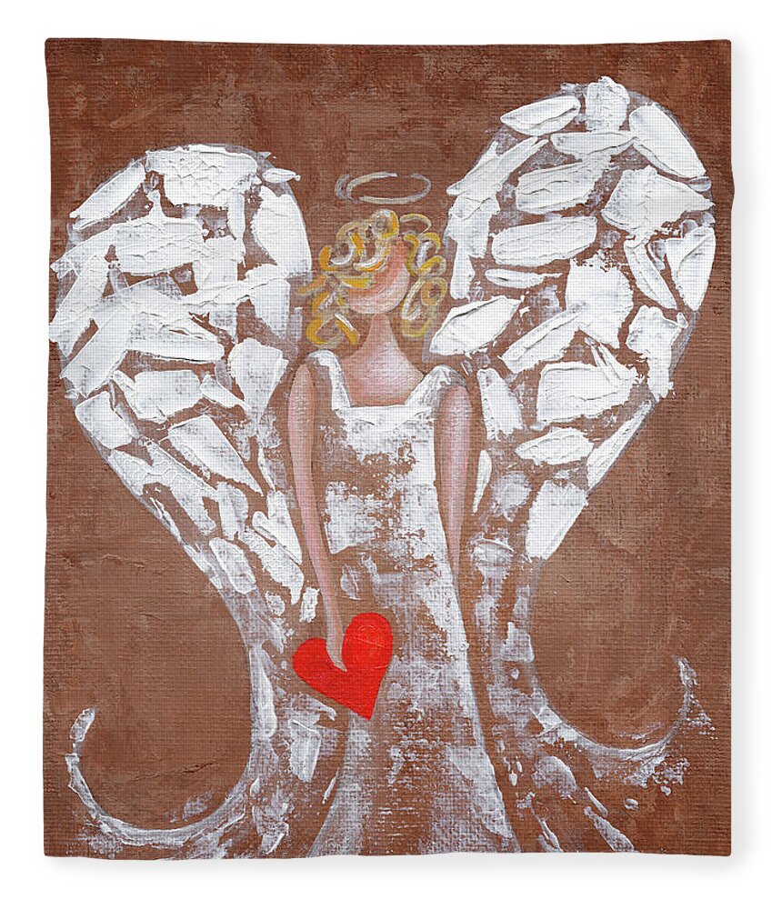 Angel Fleece Blanket featuring the painting Heard on High Angel - brown heart by Annie Troe