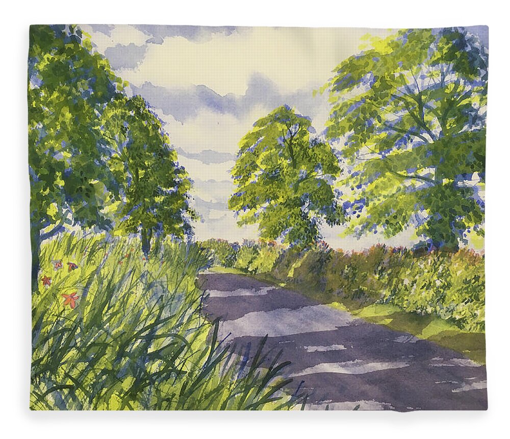 Watercolour Fleece Blanket featuring the painting Hedgerows on Rudston Road by Glenn Marshall