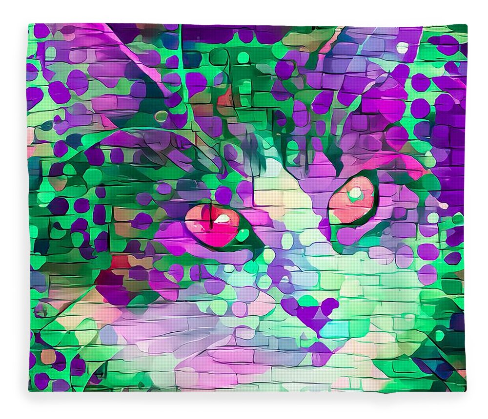 Purple Fleece Blanket featuring the digital art Hello Kitty Purple Paint Daubs by Don Northup