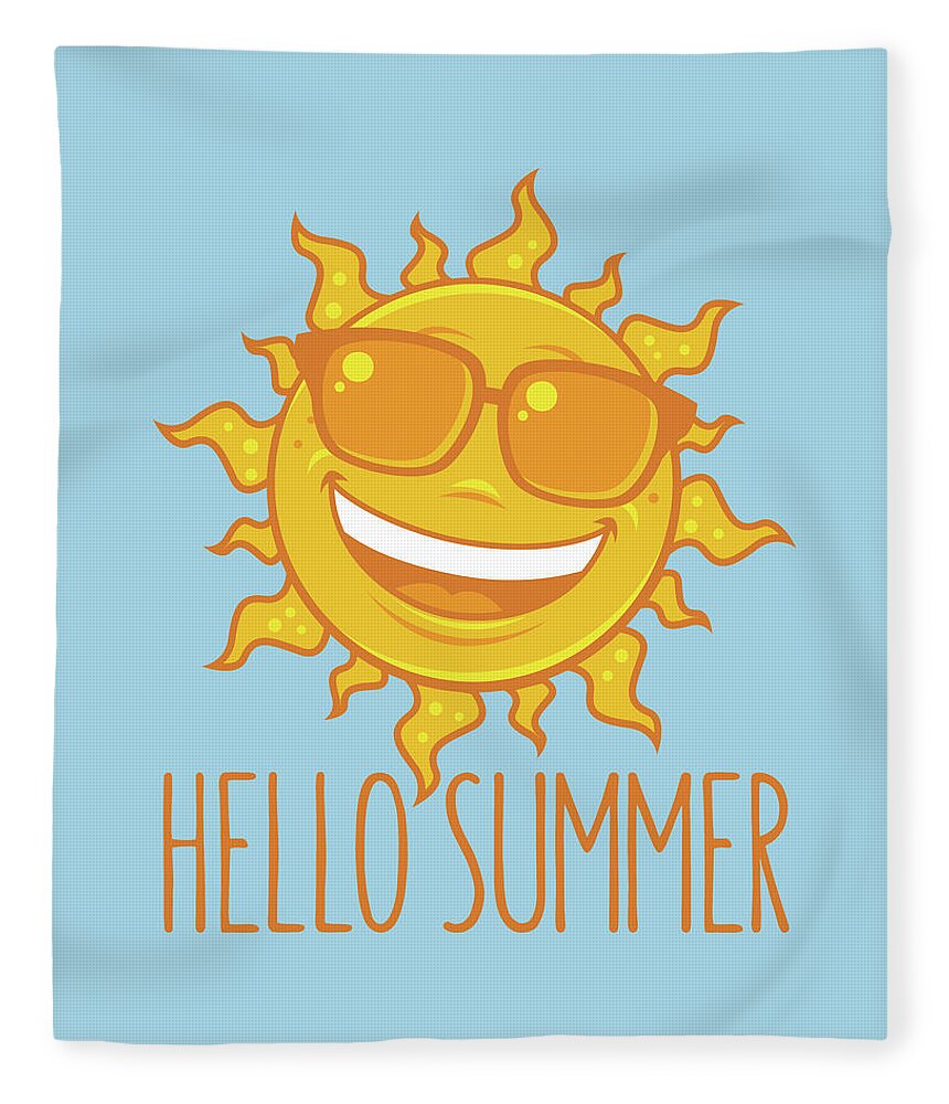 Beach Fleece Blanket featuring the digital art Hello Summer Sun With Sunglasses by John Schwegel
