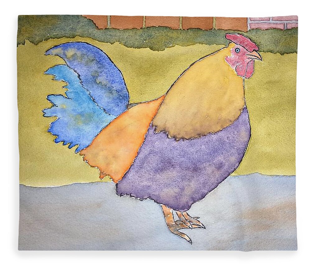 Watercolor Fleece Blanket featuring the painting Hen of Lore by John Klobucher