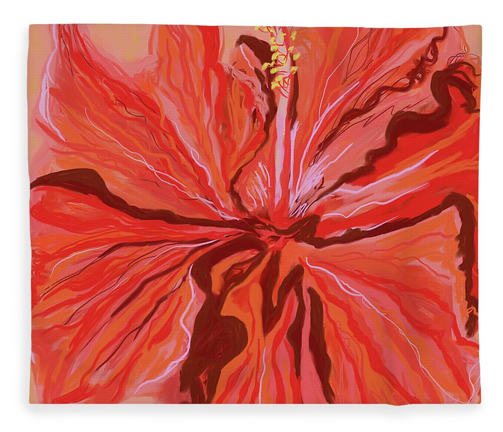 Hibiscus Fleece Blanket featuring the digital art Hibiscus Color Lines by Annette M Stevenson
