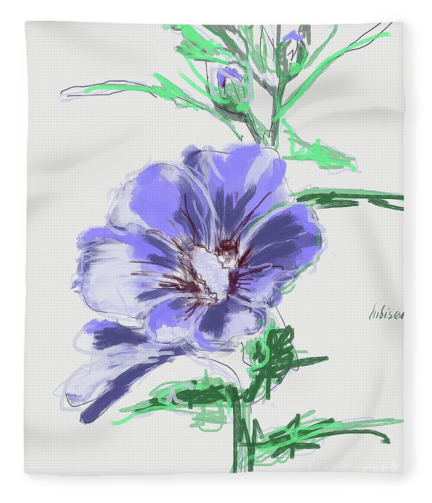 Hibiscus Fleece Blanket featuring the painting Hibiscus lilac grey by Go Van Kampen