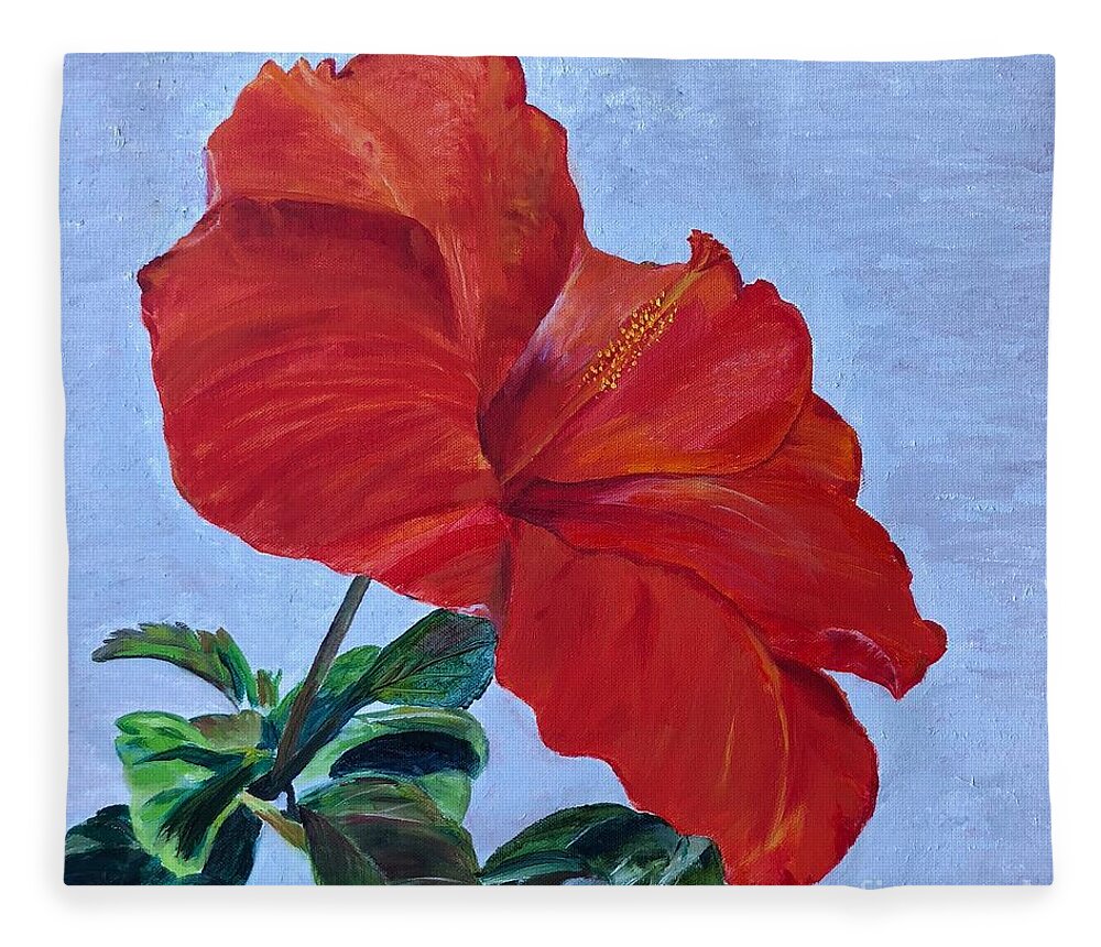 Hibiscus Fleece Blanket featuring the painting Hibiscus by Kate Conaboy
