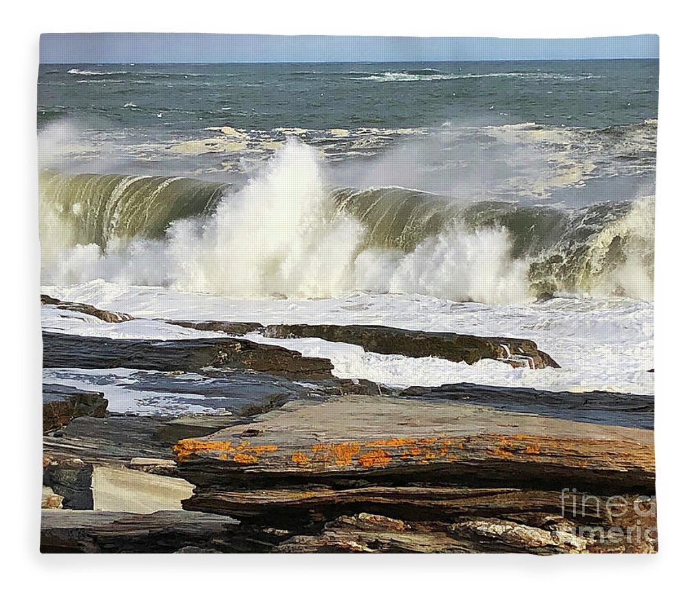 Winter Fleece Blanket featuring the painting High Surf Warning by Jeanette French