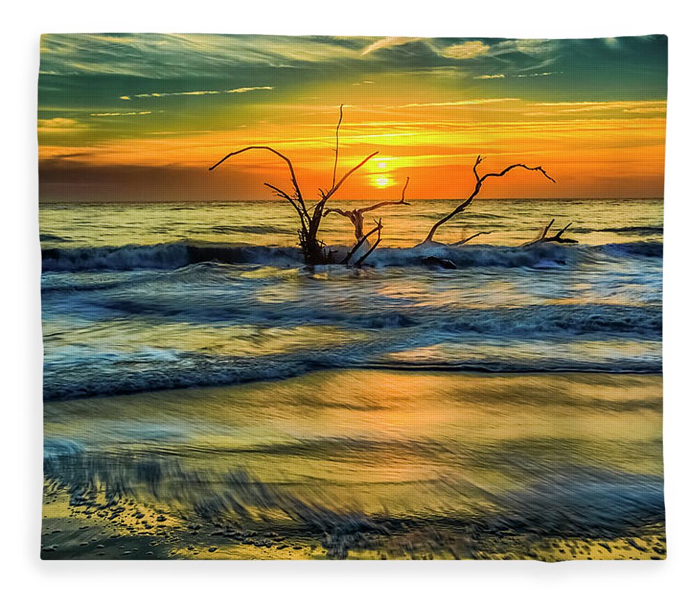 Jekyll Fleece Blanket featuring the photograph High Tide at Sunrise by Ray Silva