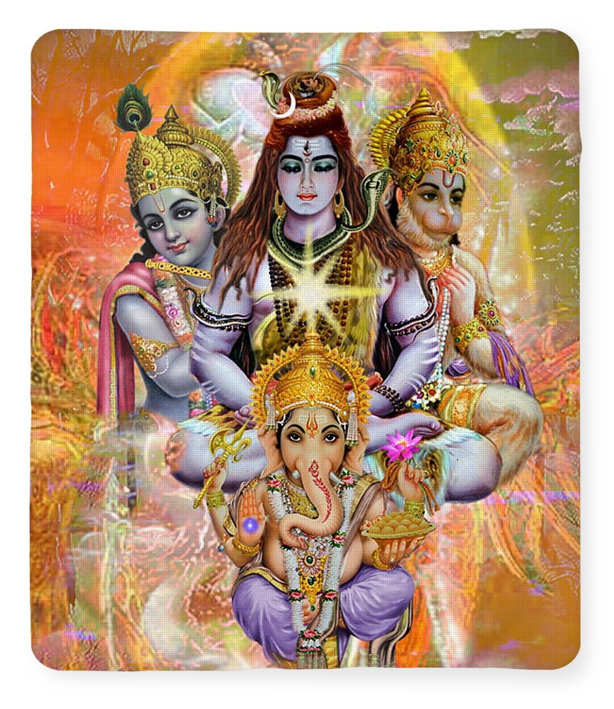 Hindu Poster Vishnu Shiva Ganesh Krishna Fleece Blanket by ...