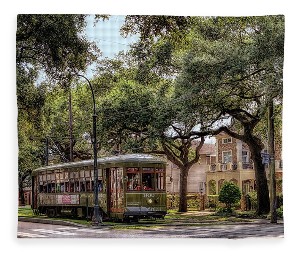 Garden District Fleece Blanket featuring the photograph Historic St. Charles Streetcar by Susan Rissi Tregoning