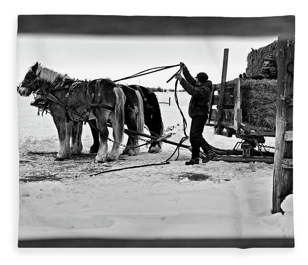 Ranch Fleece Blanket featuring the photograph Hitching the team of horses by Julieta Belmont