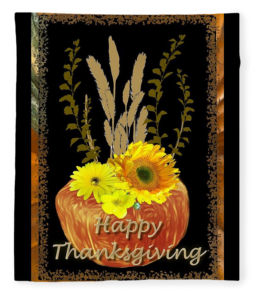 Digital Art Fleece Blanket featuring the digital art Holiday Cards Happy Thanksgiving from Delynn Addams by Delynn Addams