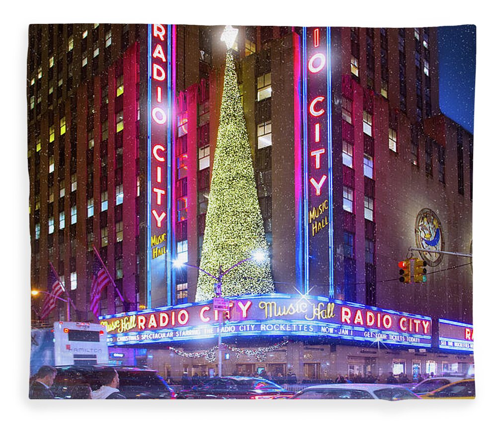 Radio City Music Hall Fleece Blanket featuring the photograph Holiday Season at Radio City Music Hall by Mark Andrew Thomas
