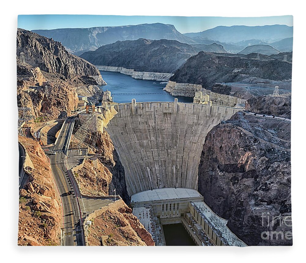 Top Artist Fleece Blanket featuring the photograph Hoover Dam in the Morning by Norman Gabitzsch