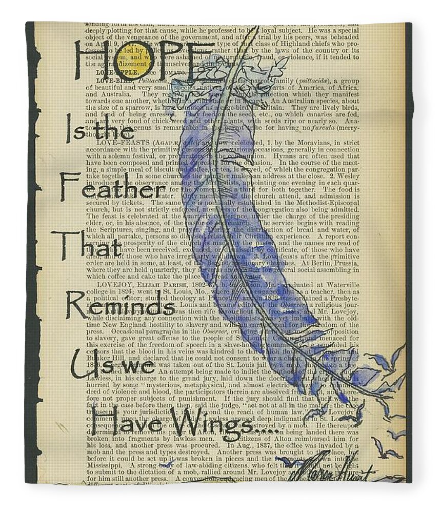 Feather Fleece Blanket featuring the painting Hope Gives Us Wings by Maria Hunt