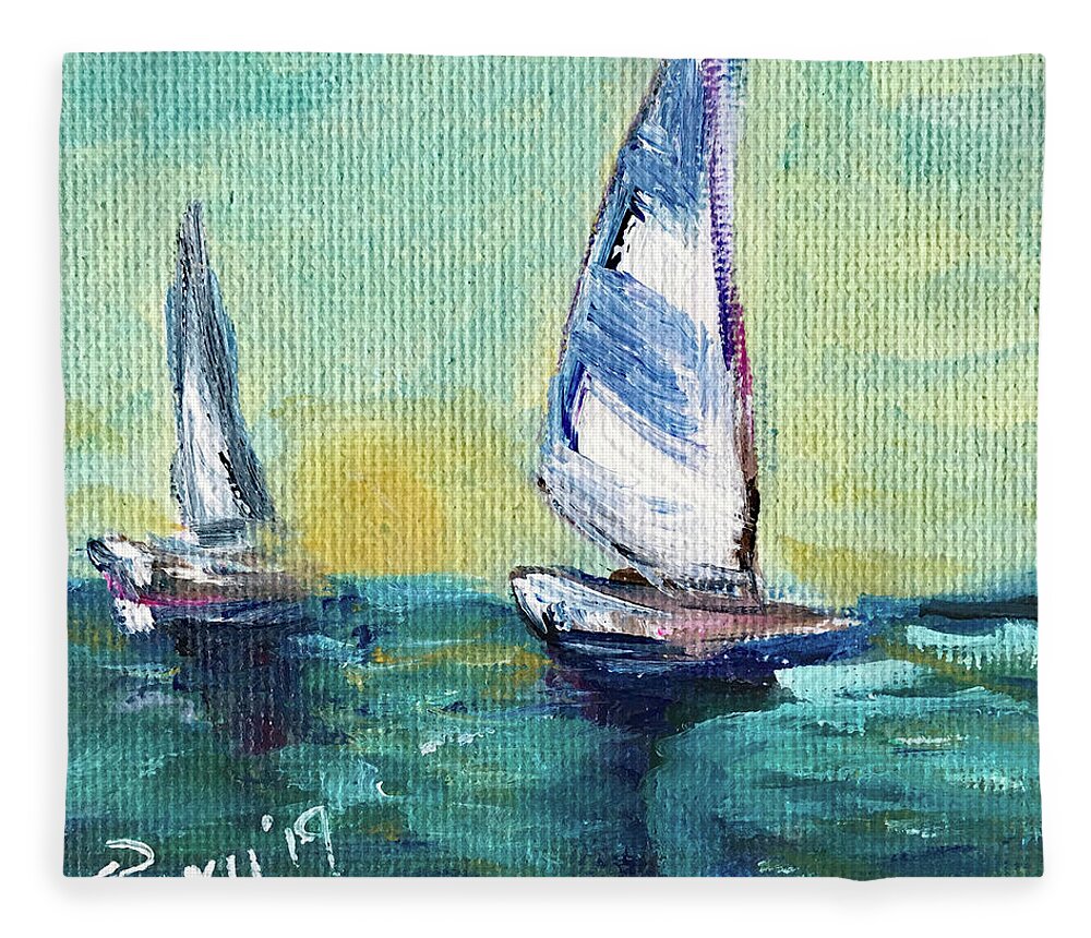 Sailing Fleece Blanket featuring the painting Horizon Sail by Roxy Rich