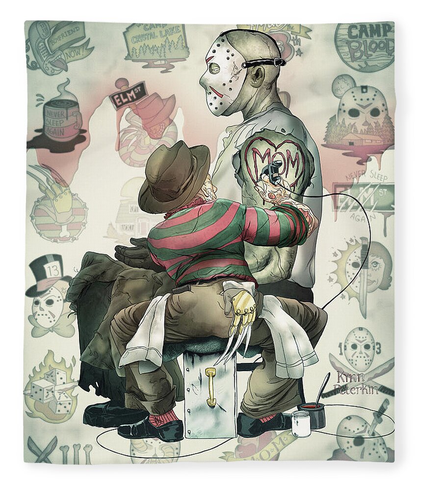 Horror Fleece Blanket featuring the digital art Horror Tattoo Artist by Kynn Peterkin