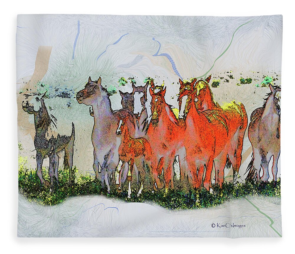 Horses Running Fleece Blanket featuring the digital art Horsing Around #6 by Kae Cheatham