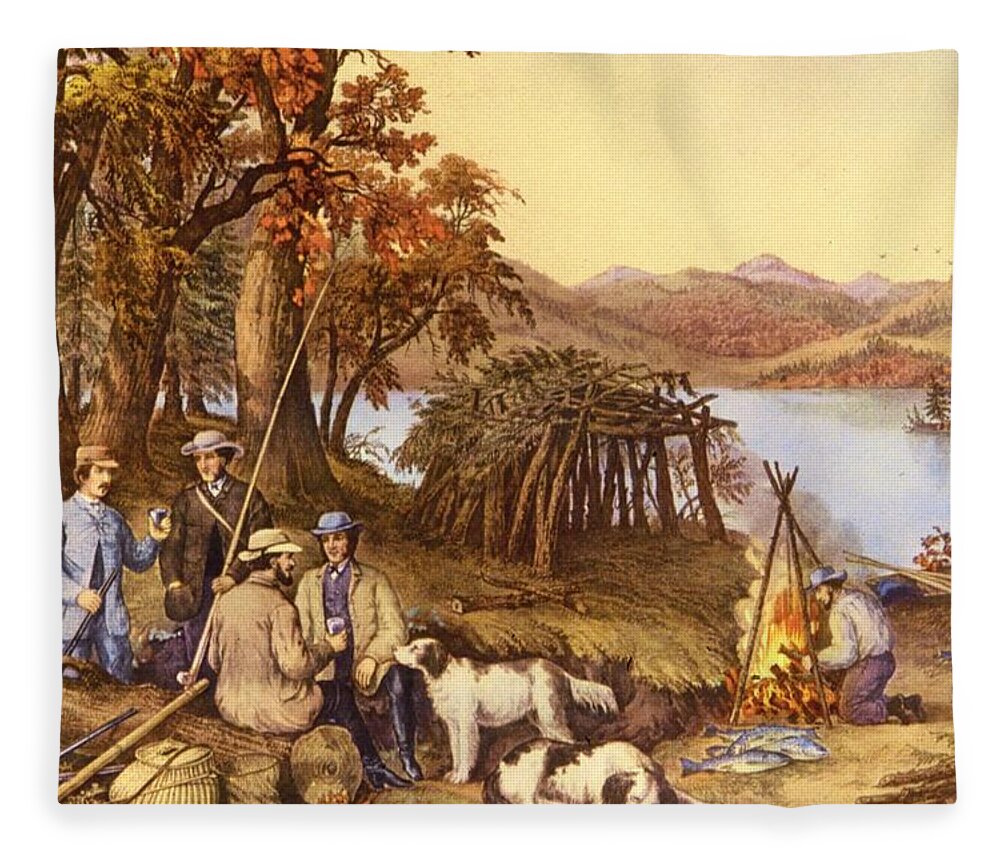 Hunting, Fishing and Forest Scenes Fleece Blanket by Currier and