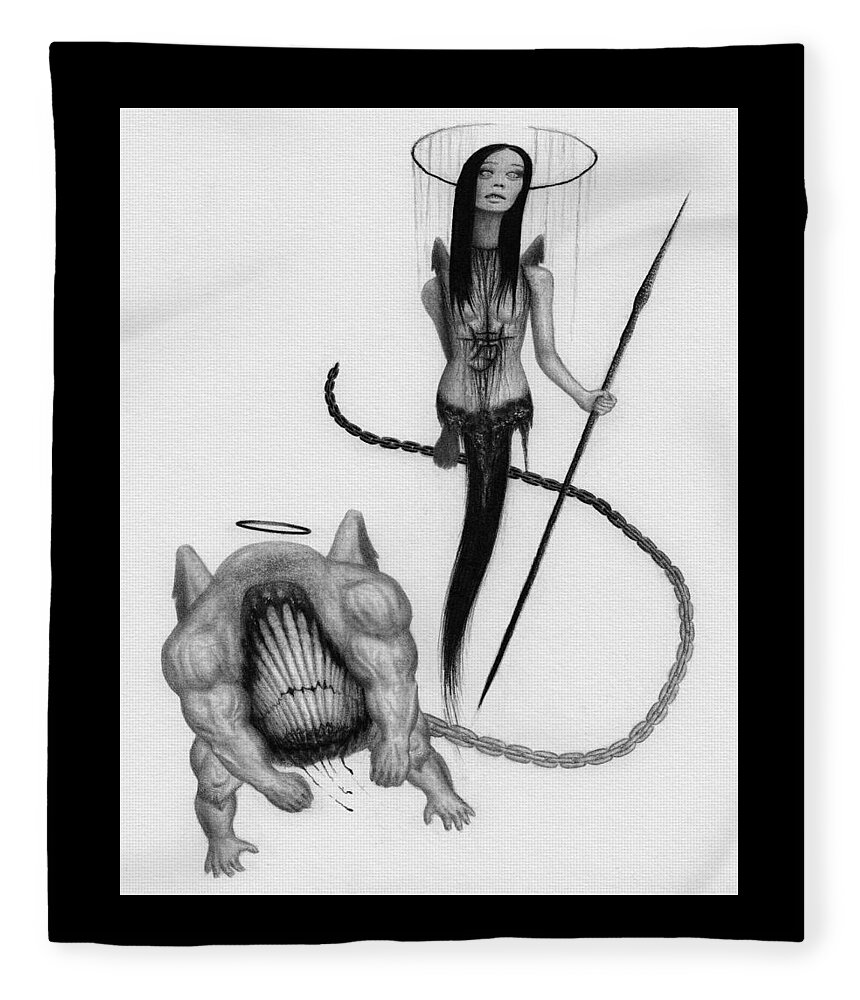 Horror Fleece Blanket featuring the drawing Huntress - Artwork by Ryan Nieves