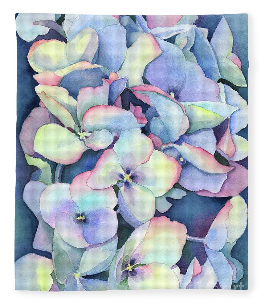 Face Mask Fleece Blanket featuring the painting Hydrangea Study by Lois Blasberg