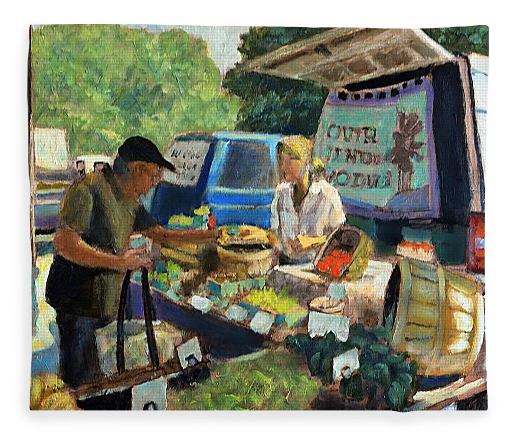 Farmers Market Fleece Blanket featuring the painting I Will Take These by David Zimmerman
