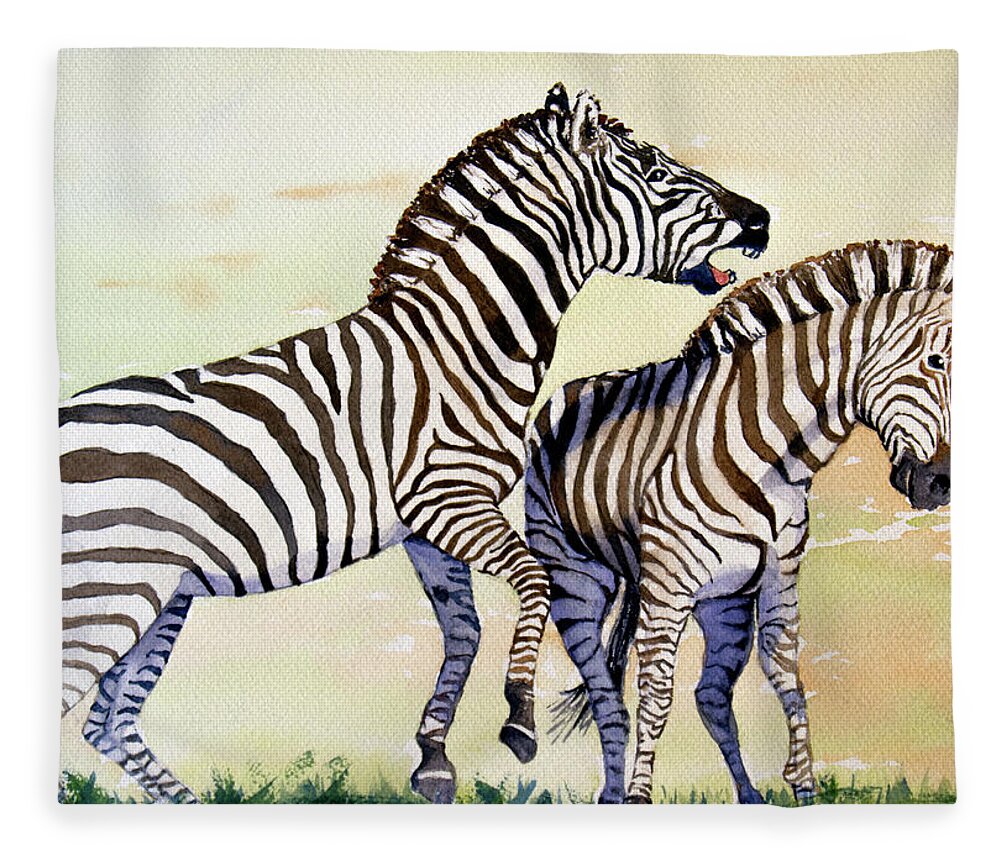 Zebra Fleece Blanket featuring the painting I Want My Space by Margaret Zabor