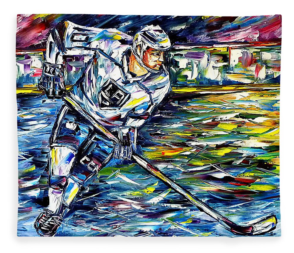 I Love Los Angeles Kings Fleece Blanket featuring the painting Ice Hockey Player by Mirek Kuzniar