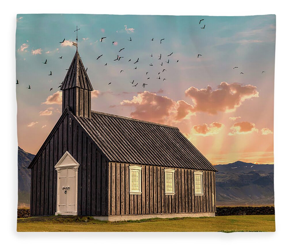 Iceland Fleece Blanket featuring the photograph Iceland Chapel by David Letts