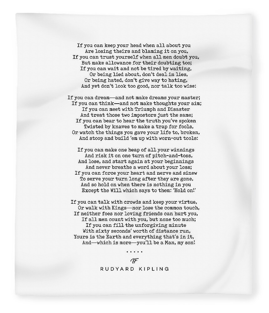 If Fleece Blanket featuring the mixed media If - Rudyard Kipling - Minimal Typewriter Print by Studio Grafiikka