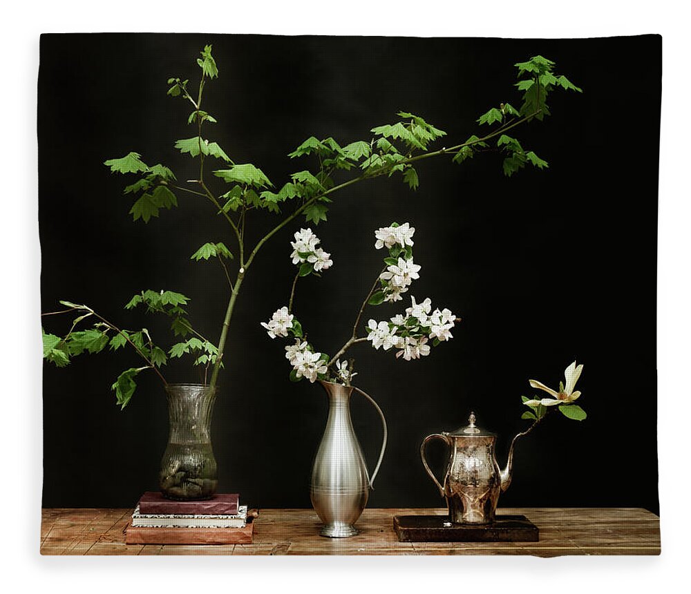 Vase Fleece Blanket featuring the photograph Ikebana Trio by Daniel Colvin