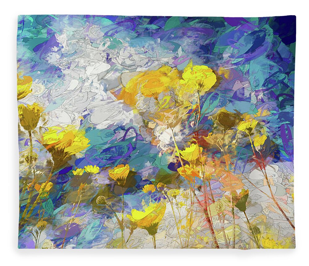 Anza - Borrego Desert State Park Fleece Blanket featuring the mixed media Impressions of Desert Sunflowers by Peter Tellone