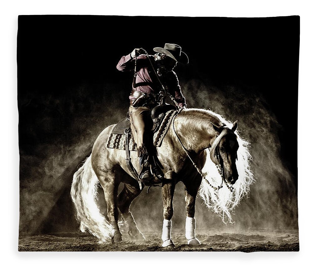 Cowboy Fleece Blanket featuring the photograph In The Still Of Light by Lincoln Rogers