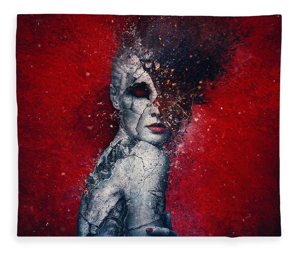 Red Fleece Blanket featuring the digital art Indifference by Mario Sanchez Nevado
