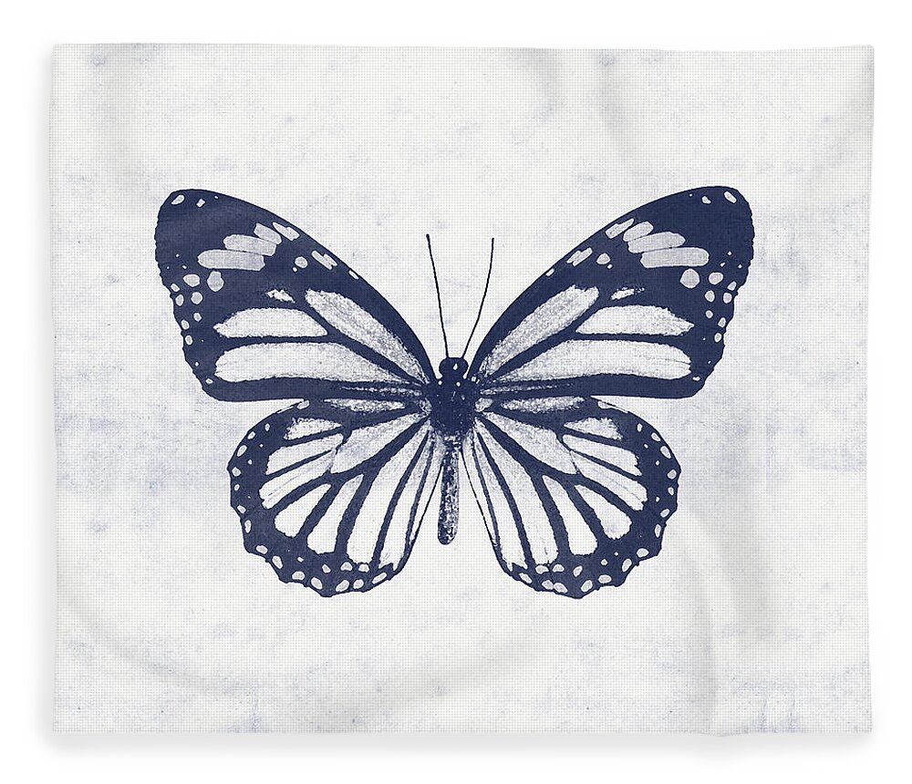 Butterfly Fleece Blanket featuring the mixed media Indigo and White Butterfly 3- Art by Linda Woods by Linda Woods
