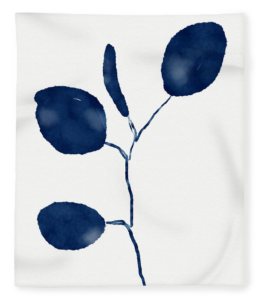 Botanical Fleece Blanket featuring the mixed media Indigo Eucalyptus 2- Art by Linda Woods by Linda Woods